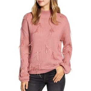 NWT Rachel Parcell Pink Mock Neck Ostrich Feather Sweater Size XL Bell Sleeves